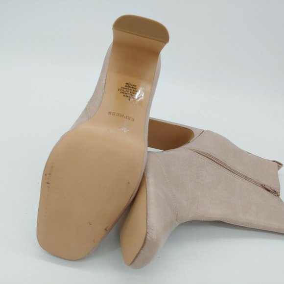 Express Womens Ankle Boots Booties Taupe Crocodile Embossed Square Toe Zip Up 9 - Picture 5 of 9